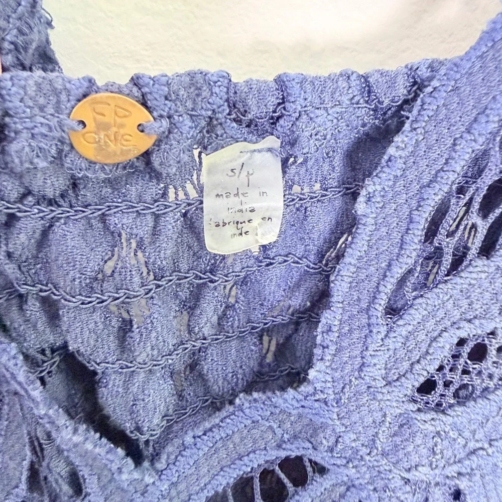 Free People FP One Adella Maxi Slip Dress Navy Blue Crochet‎ Lace Ruffle Small